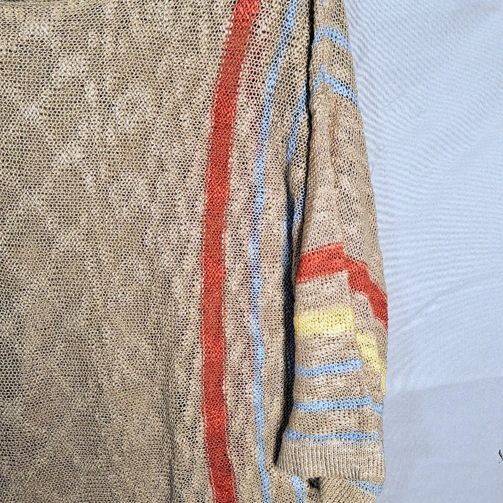 Womens XL Woven Crew 3/4 Sleeve Blue, Yellow, Orange Baggy Sweater - Picture 6 of 8